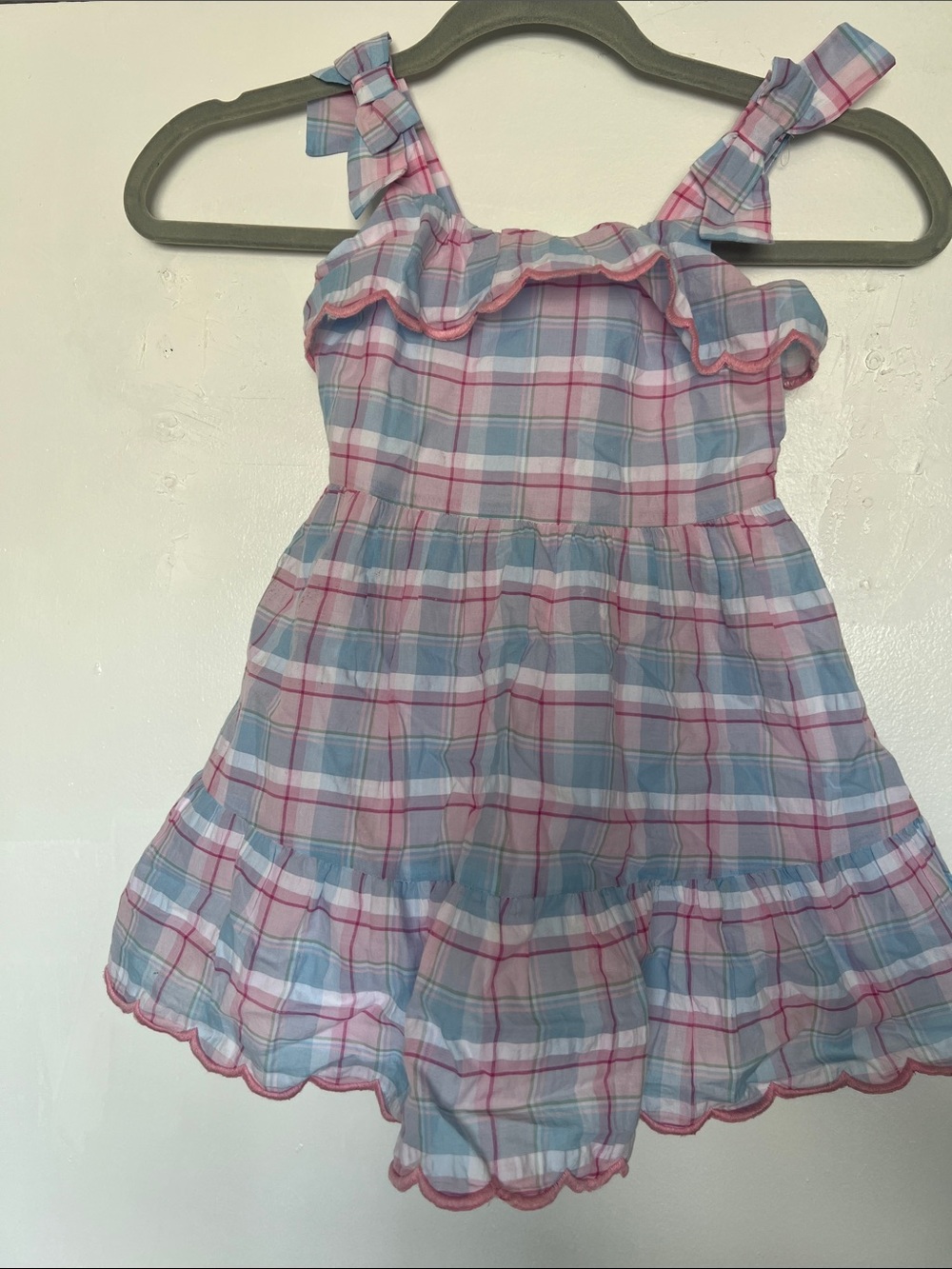 Janie and JackGirls Plaid Ruffle Sundress - Pink & Light Blue sz 3